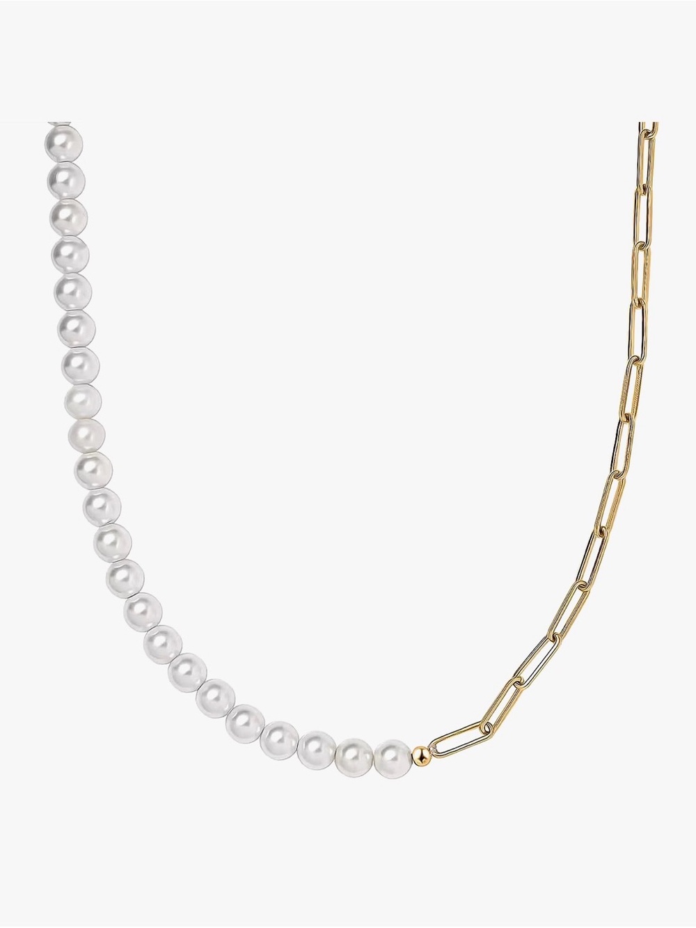 NWT Paper Clip & Genuine Pearl Necklace in 14K over .925 Sterling Silver
